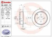 2X Brembo 08.A331.11 Bremsscheibe Hinten FüR Toyota