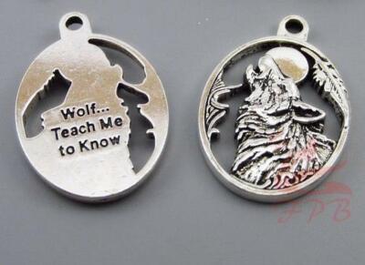 WOLF HOWL TEACH MOON  QUOTE pendant 18'' Sterling plated Silver 925 necklace gift