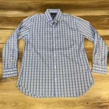Bonobos Dress Shirt Mens 16.5 34 Slim Fit Cotton Stretch Plaid Blue Classic