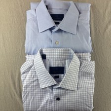 David Donahue Shirt Mens 17.5 32/33 Blue Plaid Trim Fit Long Sleeve Top Lot of 2