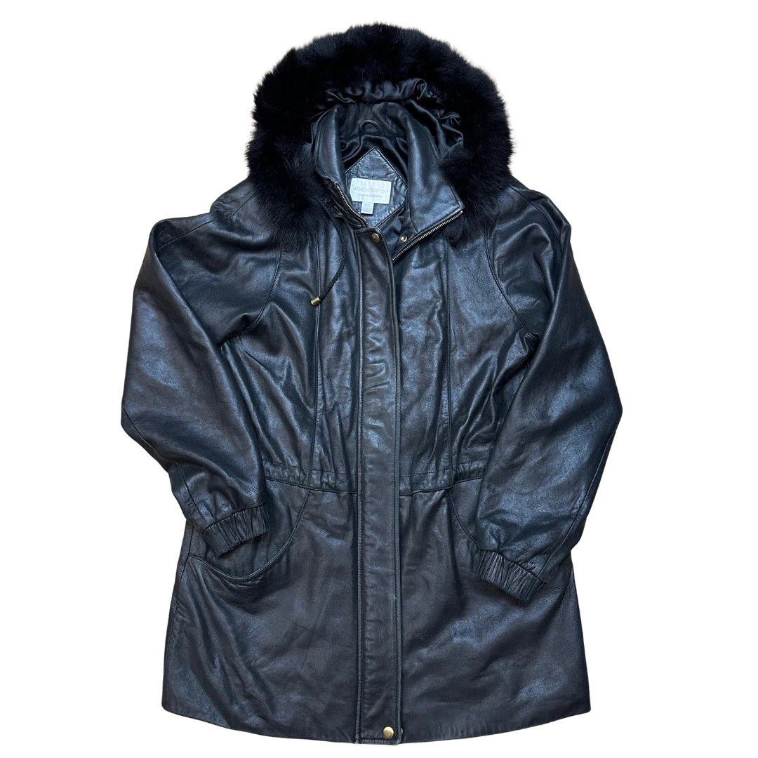 Woman's Medium Soft Leather Genuine Lambskin Coat With Hood Worthington Black