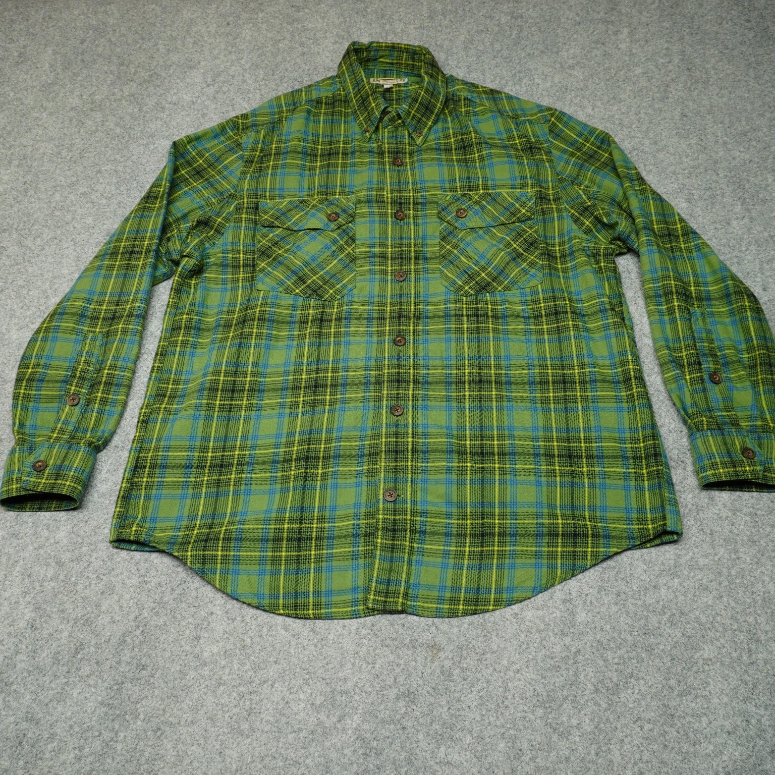 Duluth Trading Co Casual Button-Down Men's L Green Plaid Cotton Blend