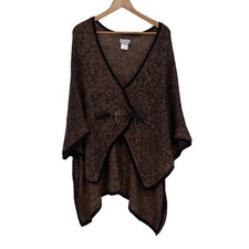 Soft Surroundings Open Knit Wrap Poncho Brown Black Tencel One Size