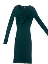 Derek Heart Long Sleeve Ribbed Knit Twist Front Bodycon Dress – Forest Green – S