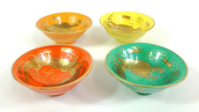 Set of 4x Japanese Sakazuki Sake Cups(?)/Small Bowls Hand Painted Dragon Design