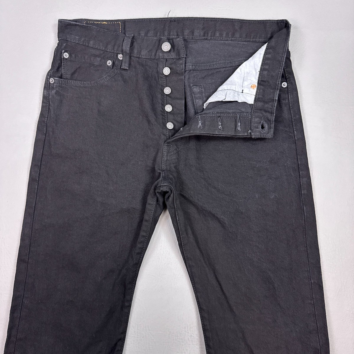 Levis 501 Jeans Mens 34x29 Black Button Fly Denim Pants Stretch