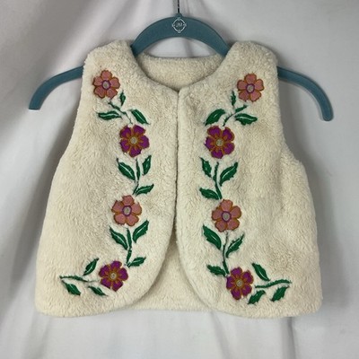 Unbranded Hippy Floral Embroidered Girls Vest 8 White Polyester One Button