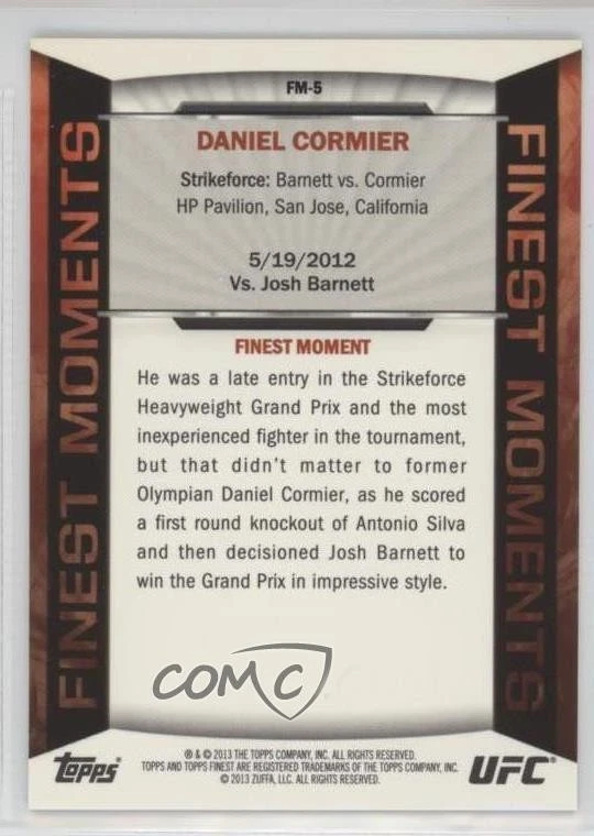 2013 Topps Finest UFC Finest Moments Blue Refractor /188 Daniel Cormier #FM-5 - Image 2 of 2