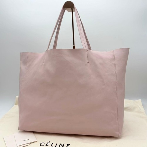 CELINE Horizontal Cabas Leather Tote Bag Pink Unique Color Used Authentic