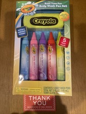 Crayola Bathtub Body Wash Pen Set 5 Pens 5 Floral Scents Terry Washcloth NEW