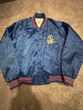 Vintage New England Patriots Satin Jacket Men Large Blue Chalk Line USA Made!