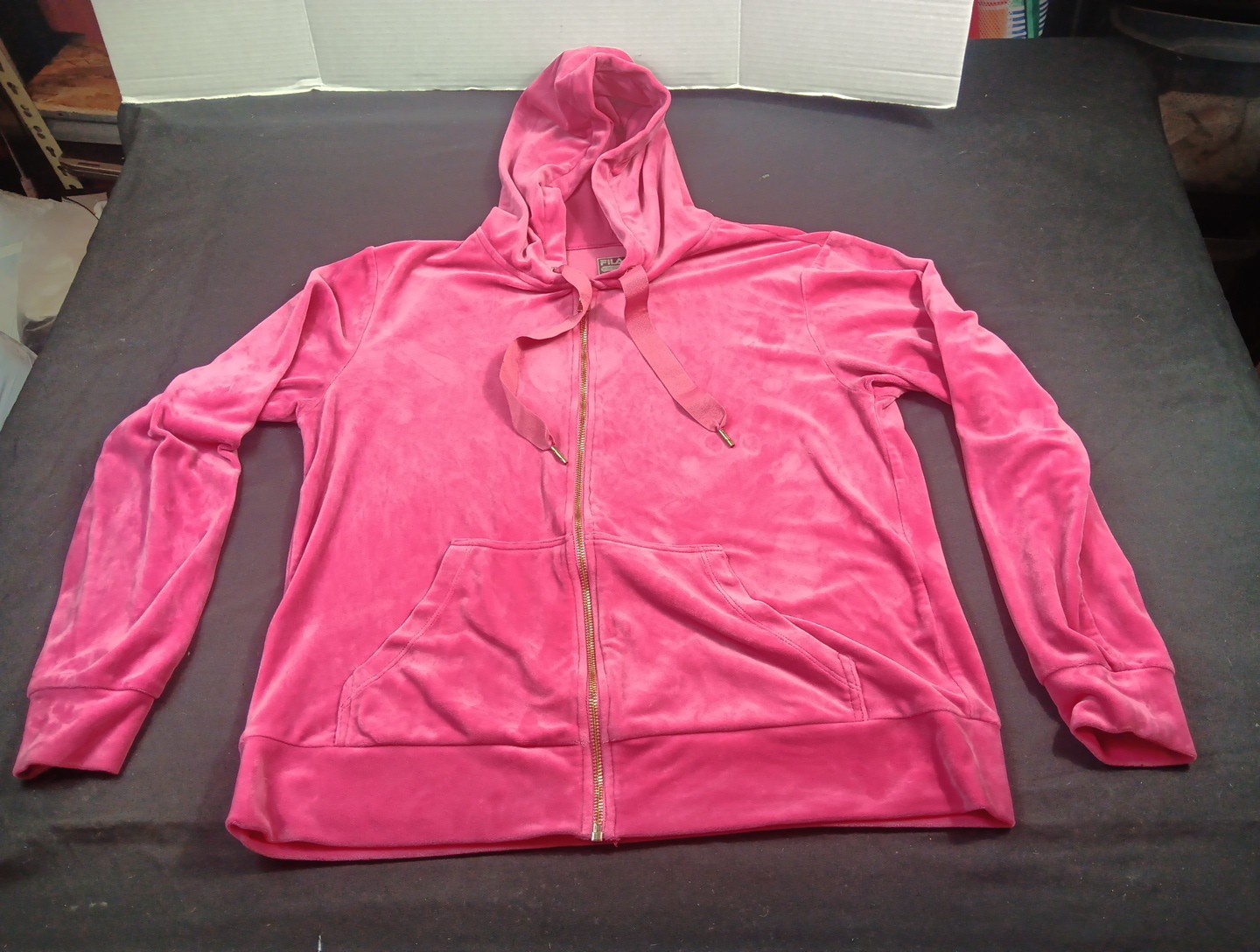 Felpa con cappuccio e zip in velluto rosa caldo Fila taglia large