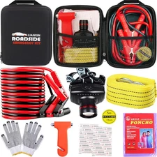 Roadside Emergency Kit, with Jumper Cables, Automotive Kit, Safety Black