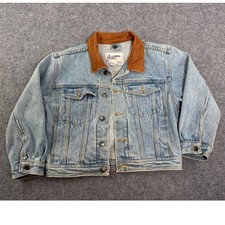 Vintage London Fog Kids Denim Jacket Tan Suede Collar Light Wash Trucker Style