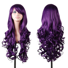 Wigs 32 Inch Wavy Curly Cosplay Wig with Wig Cap and Comb Dark Purple 