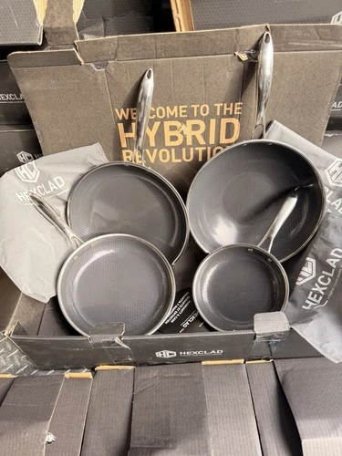 HEXCLAD 7-Piece Nonstick Hybrid Stainless Steel Frying Pan Set 8" 10" 12" & Wok