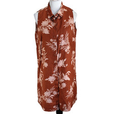 Garnet Hill Linen Shirt Dress Womens Size 12 Rust Floral Sleeveless Collared