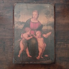 quadro antica riproduzione Madonna del Cardellino su legno