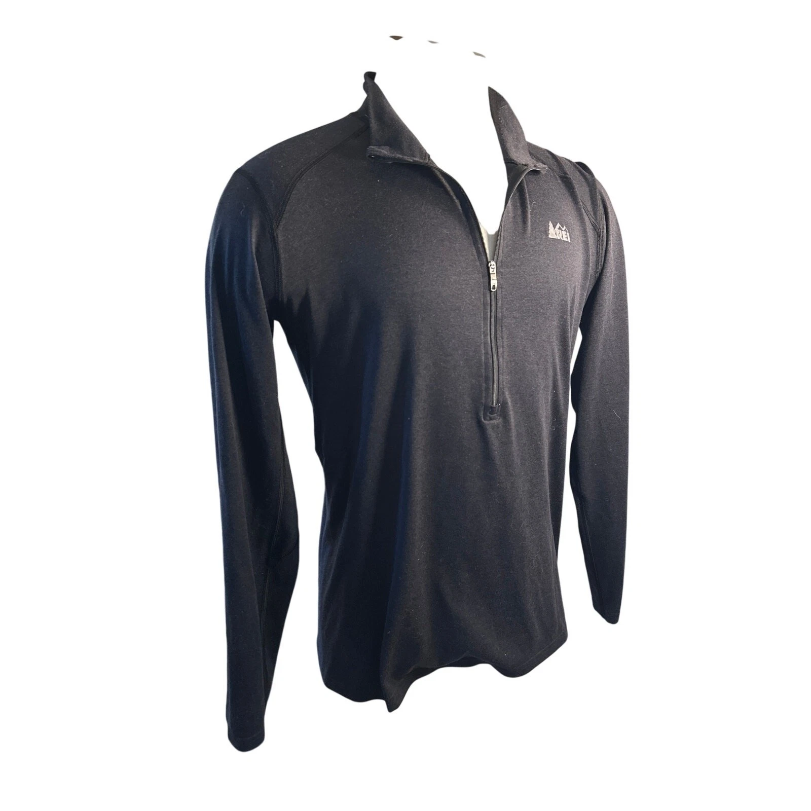 Men L REI Co-Op Black Half Zip Pullover Base Layer Shirt Top Lightweight Hike
