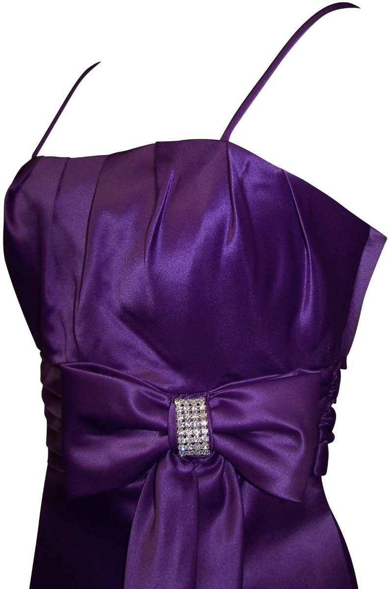 50's Style Long Satin Prom Dress Bridesmaid Gown With Bow Purple Size XL |  eBay