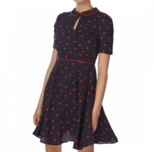 JACK WILLS Navy Dot Hannaby Tea Dress Size 2 UK 6 Red And Navy Keyhole neckline