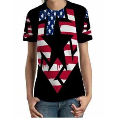 New Women's T-Shirt Flag American Design Tshirt Polyester Fullprint Size S - 3XL