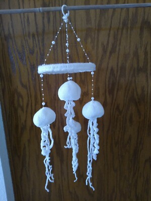 Hand Crafted Jellyfish Baby Mobile Room Decor Neutral Off White Color
