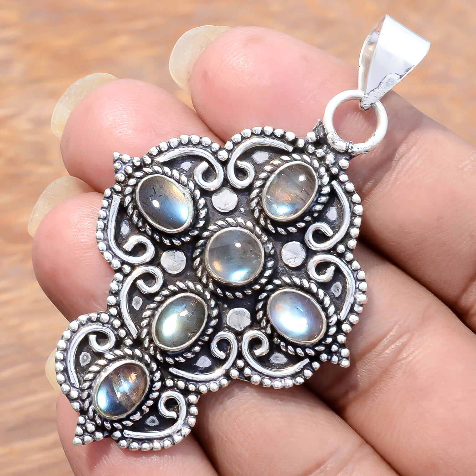 Blau Feuer Labradorit Edelstein Kreuz 925 Sterling Silber Festival Geschenk S...