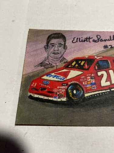 Elliot Sadler PRINT W W Hoffert 2.5x3.5in Wood Tile NASCAR Winston Sprint Cup - Picture 2 of 3