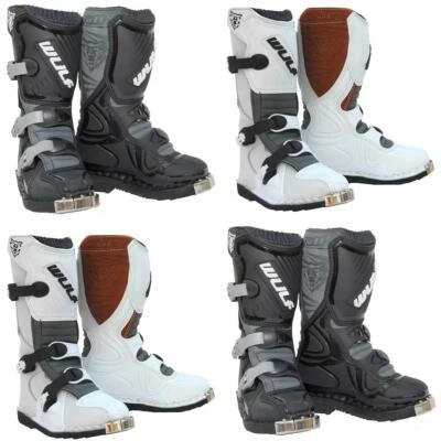 Wulfsport Cub LA Kids Motocross Boots Off Road Motorbike Youth Cub Black White
