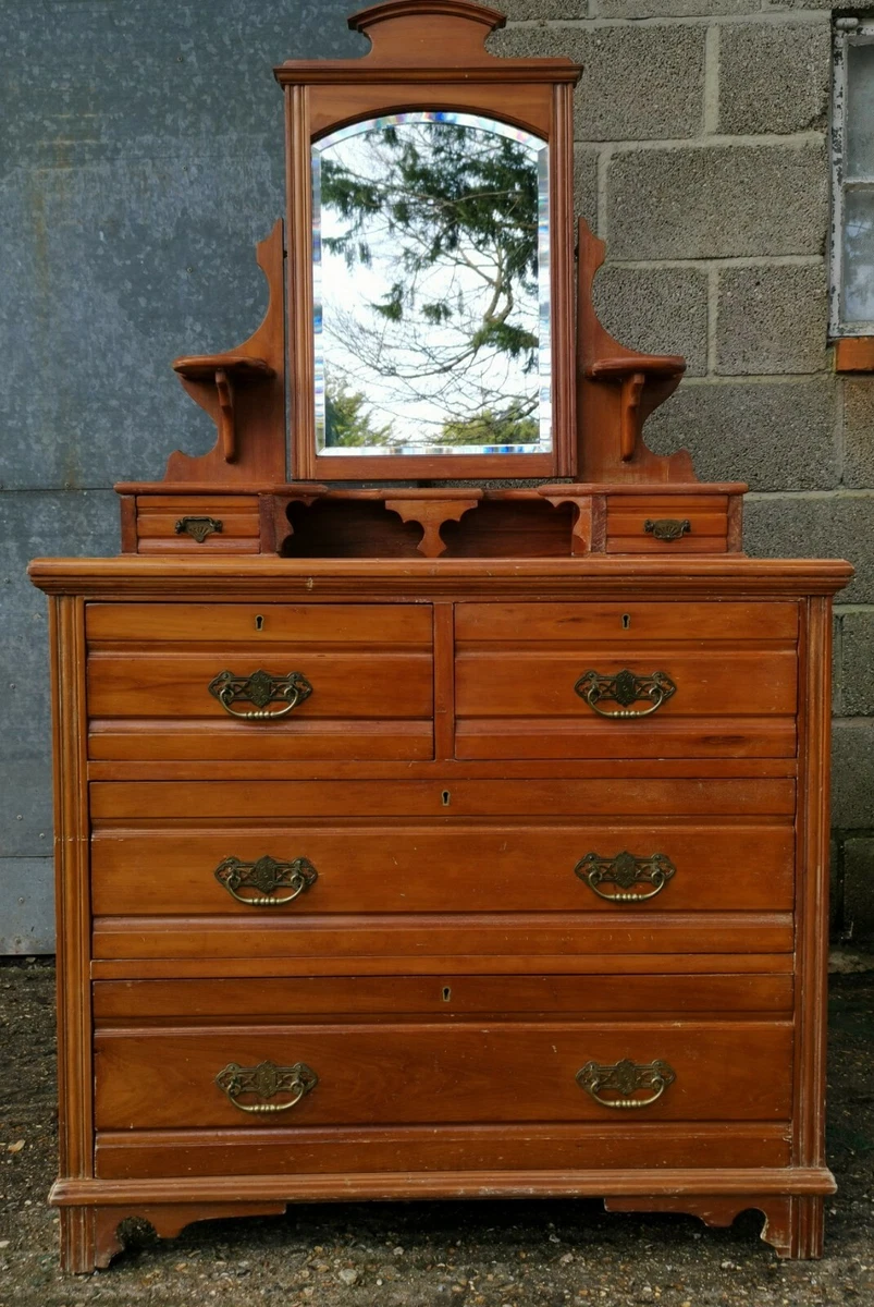 Antique Victorian 6 Drawer Dressing Table Chest of Drawers with Mirror