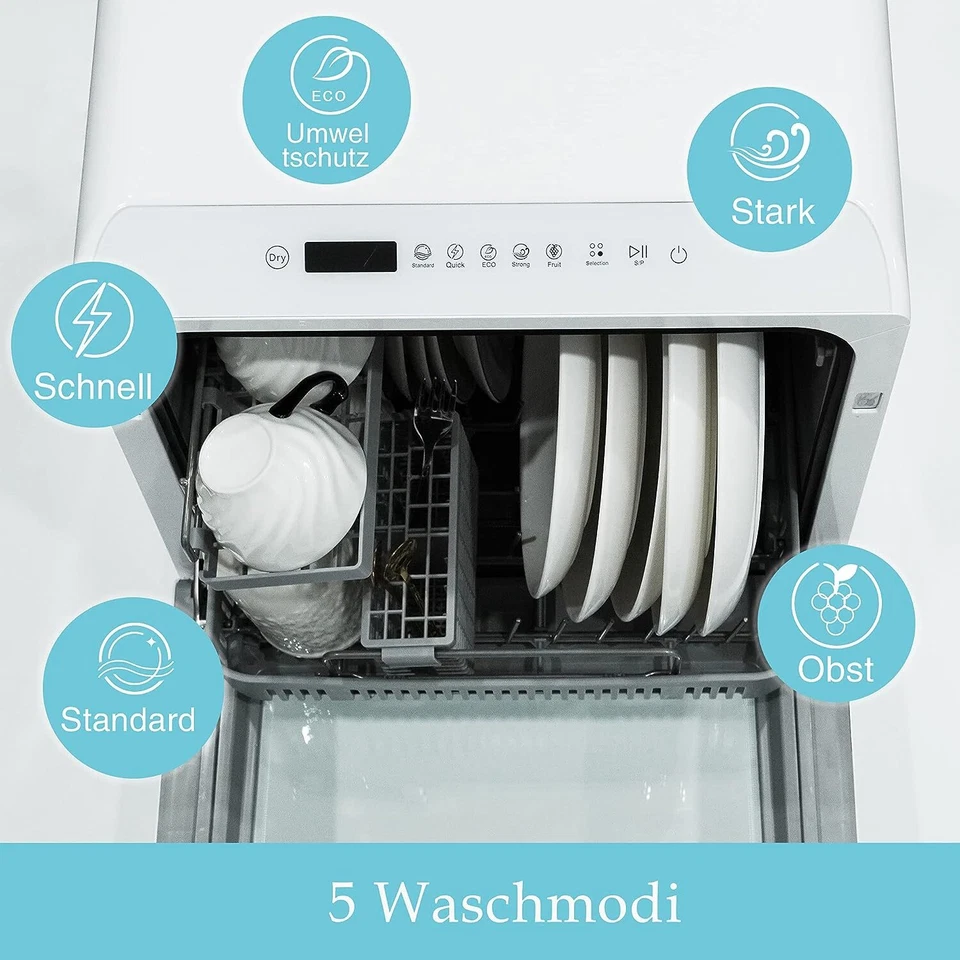 Singlehomie Mini Geschirrspüler 45cm Freistehen Spülmaschine Tischgeschirrspüler - Bild 3 von 4