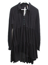 Free People Mini Peasant Tier Dress Womens S Black Linen Blend Cottagecore Boho