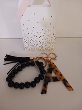 LETTER A INITIAL BEADED WRISTLET TASSEL KEYCHAIN PURSE CLIP W/GIFT BAG