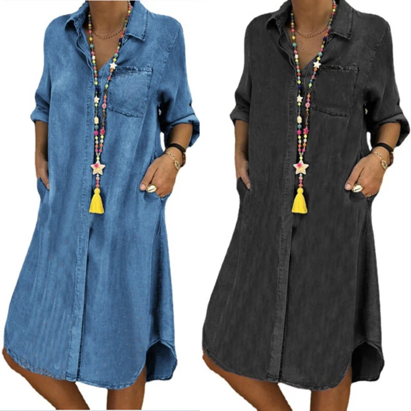 Ladies midi denim clearance dress