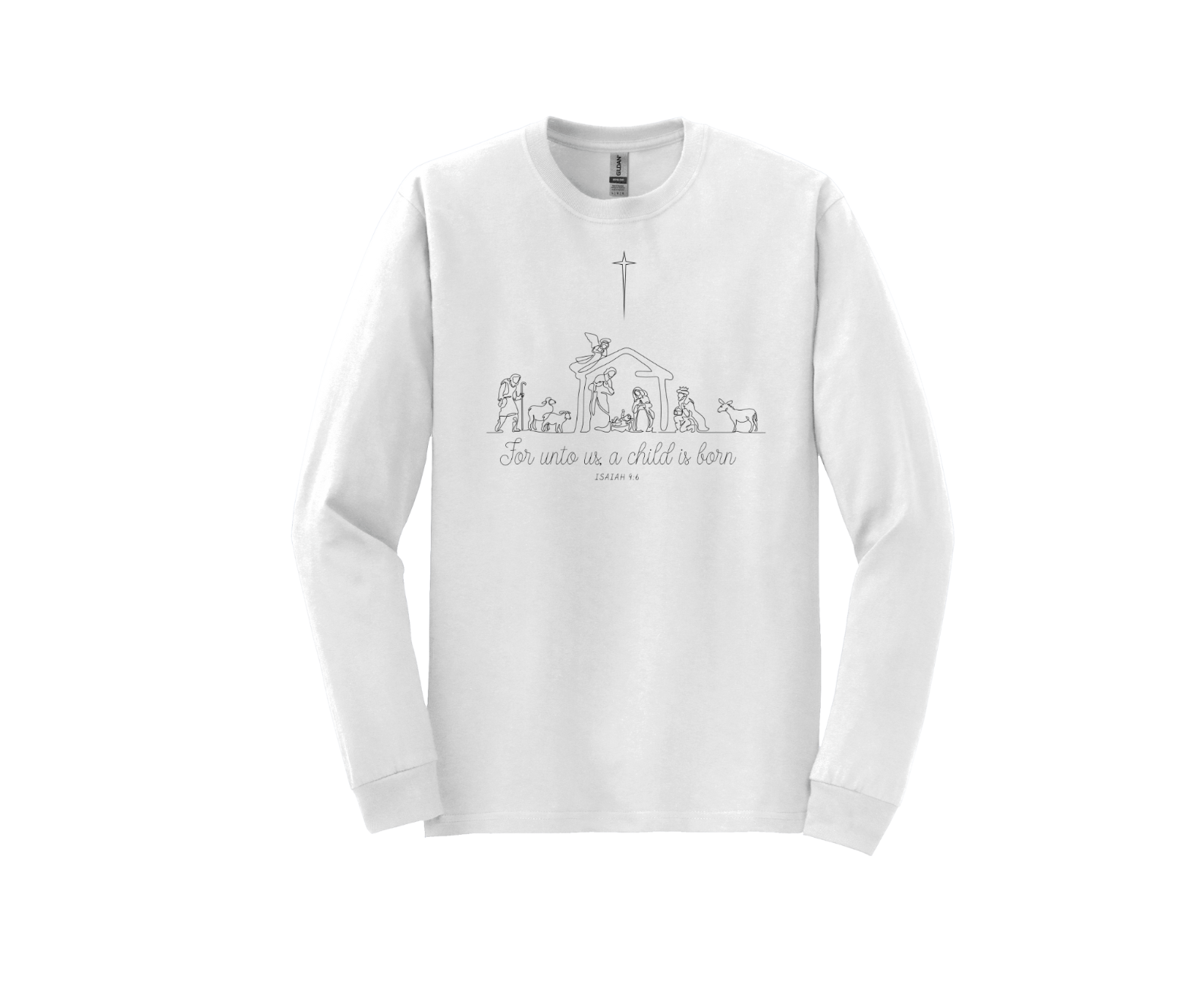 PONY T shirt collo Gildan Crew manica lunga S 2XL Natale Mangiatura Gesù religione regalo