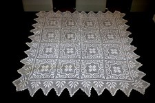 handmade unique art embroidery table cloth decor White color vintage 90X90cm