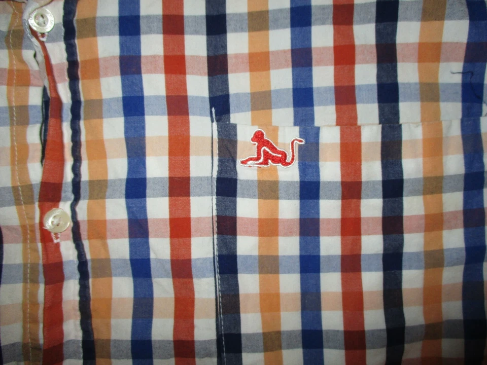 CAMISA BORRACHA BORRACHA ABOTONADA Cuadros Rayas Azul Mostaza Manga Corta XL Foto 2 de 4