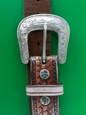 Vintage Genuine Budweiser Beer Belt Buckle Genuine Leather Belt Anheuser-Busch
