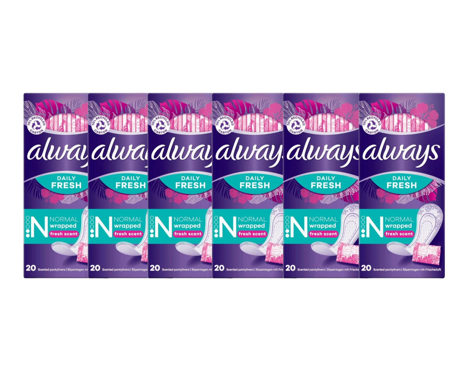 Always Daily Fresh Normal Wrapped Scented Pantyliners 20's - Pack of 6