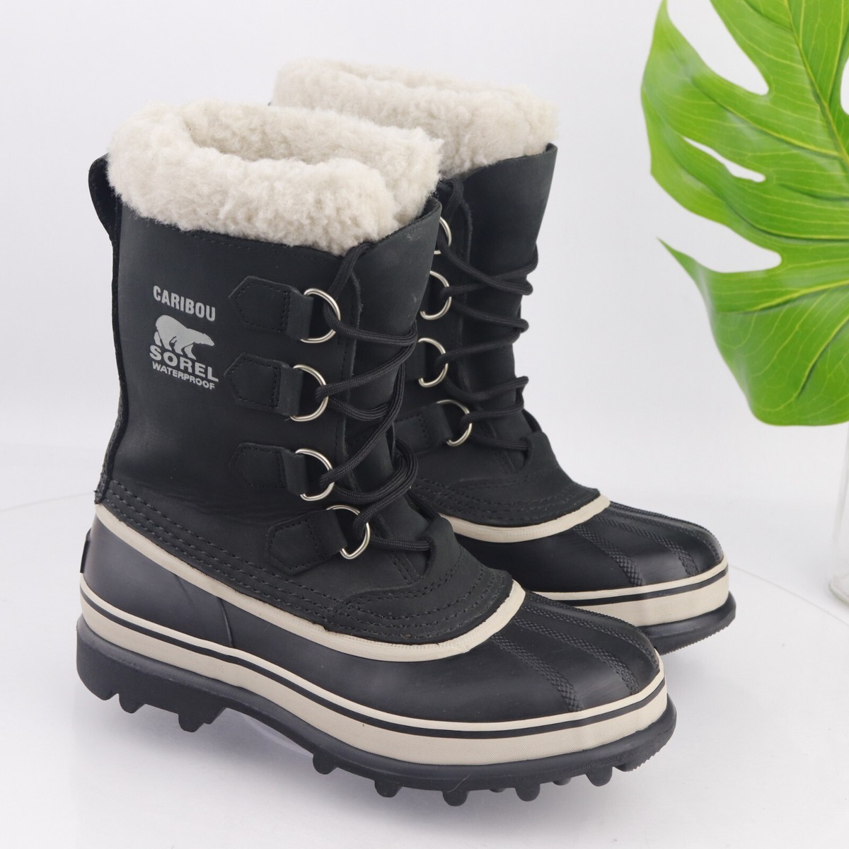 Sorel Women's Caribou Snow Boot Size 7 Waterproof Black Leather