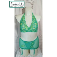 NWOT Fredrick's Of Hollywood Green Halter Bra Garter W/Built-in Panty Set Sz L