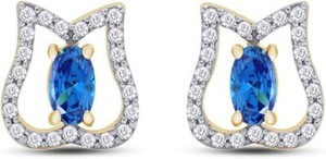 Authentic Lotus Flower Stud Earrings Simulated Birthstone 14K Yellow Gold Plated Silver