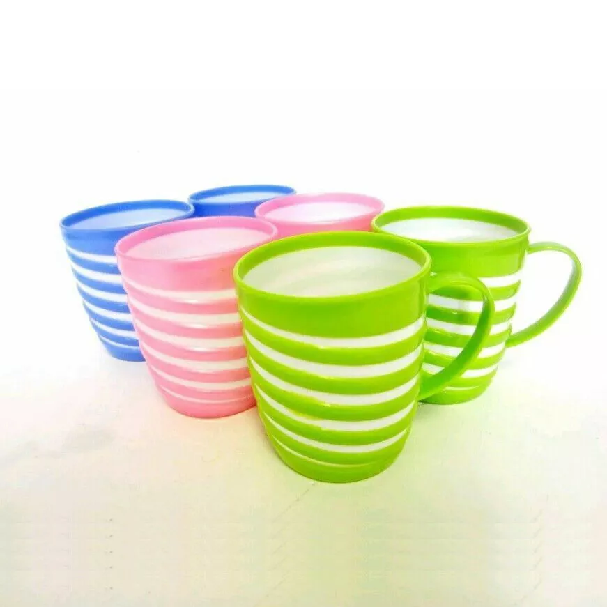 6 x Reusable PLASTIC MUGS Colourful Drinking Cups Tea Coffee