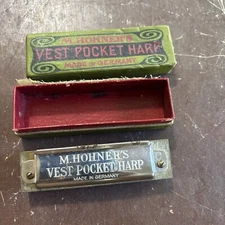 M.Hohner’s Vest Pocket Harp Made In Germany Harmonica Key Of C Real Brass Plates