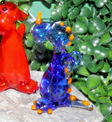 Glasfigur Drache blau orange Thüringer Glas Lauscha Cursdorf Lutz Neumann