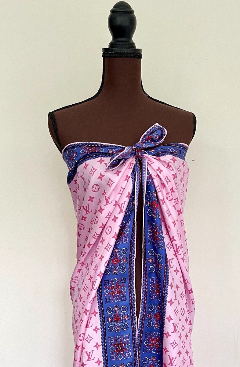 New Louis Vuitton Oversize Scarf Monogram Flowers Pink Blue Silk