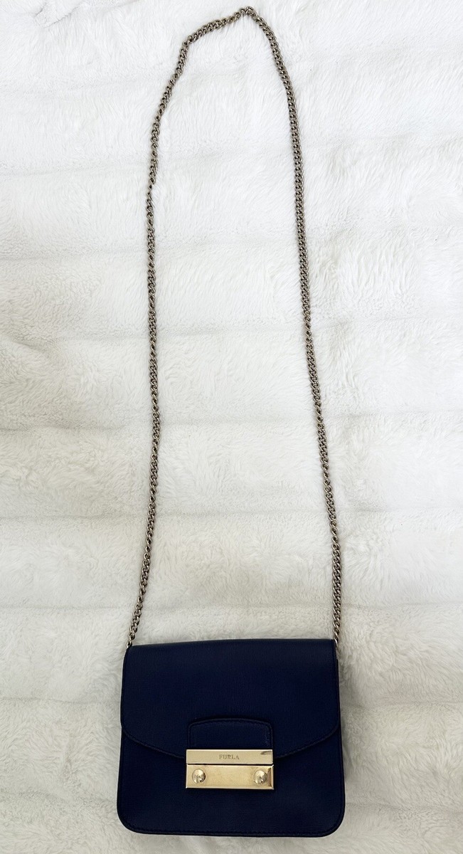 FURLA Navy Blue Crossbody With Gold Chain Strap | eBay