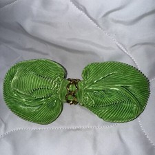 Vintage 80s 90s Big Silky Green gold CHAIN Hair Bow Barrette Clip NEW OLD STOCK
