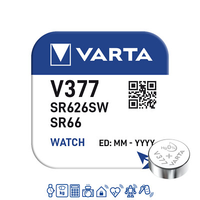 5 x Varta 377 Uhren-Batterien Knopfzelle SR66 SR626 AG4 VARTA Neu Silberoxid